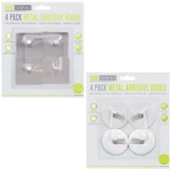 B&M Metal Adhesive Hooks 4pk - Square -Home Furnishings 332165 metal hooks 4pk circle