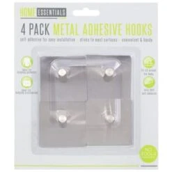 B&M Metal Adhesive Hooks 4pk - Square -Home Furnishings 332165 metal hooks 4pk square