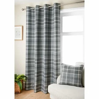 B&M Oakland Traditional Woven Grey Check Curtains 66 X 90" 3 B&M Oakland Traditional Woven Grey Check Curtains 66 X 90"