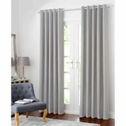 B&M Colorado Hopsack Fully Lined Eyelet Curtains 46 X 54" - Silver