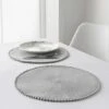 B&M Grey Round Pom Pom Placemats 4pk -Home Furnishings 355688 4pk grey round placemats with pom poms