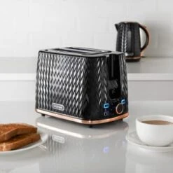 Goodmans Textured 2 Slice Toaster - Black & Rose Gold -Home Furnishings 358961 black textured 2 slice toaster