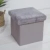 B&M Foldable Fur Seat - Grey -Home Furnishings 366013 grey faux fur foldable seat ottoman