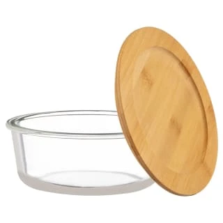 B&M Round Glass Food Container With Bamboo Lid 4 B&M Round Glass Food Container With Bamboo Lid - Image 2