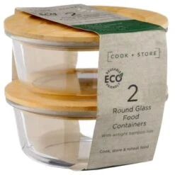 B&M Round Glass Food Containers With Bamboo Lid 2pk -Home Furnishings 376822 2 round glass food containers 5