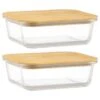 B&M Rectangular Glass Food Containers With Bamboo Lids 2pk -Home Furnishings 376824 2pk regular glass food containers 4