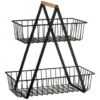 B&M Two Tier Storage Basket With Wooden Handle