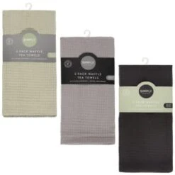 Simply Everyday Waffle Tea Towels 3pk - Grey -Home Furnishings 380223 380224 380225 3pk simply everyday waffle teal towels main
