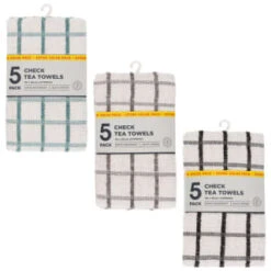 B&M Essentials Check Tea Towels - Black 5pk -Home Furnishings 380235 5pk check tea towels main