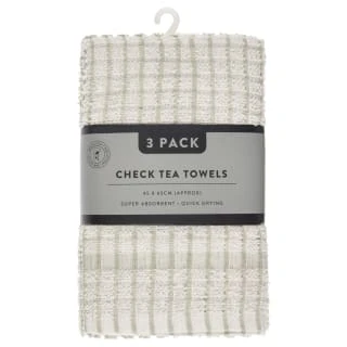 B&M Check Tea Towels - Sage 3pk 3 B&M Check Tea Towels - Sage 3pk