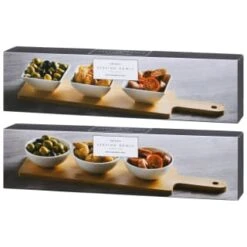 B&M Set Of 3 Serving Bowls With Bamboo Tray - Square -Home Furnishings 380368 3pk serving boards with bamboo tray main 2