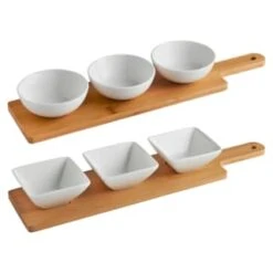 B&M Set Of 3 Serving Bowls With Bamboo Tray - Square -Home Furnishings 380368 3pk serving boards with bamboo tray main