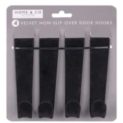B&M Velvet Overdoor Hooks 4pk - Black -Home Furnishings 383665 4 velvet non slip over door hooks black
