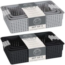 B&M Set Of Three Storage Baskets - Black -Home Furnishings 384207 3pk storage boxes main