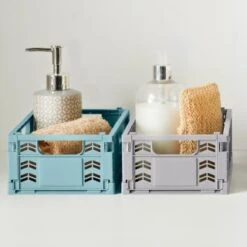 Mini Stacking Fold Flat Crate 22.2 X 15 X 8.7cm - Cream -Home Furnishings 384980 384981 384982 home essebtials mini stacking fold flat crate main 1