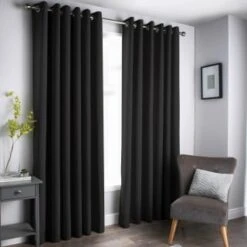 B&M Oxford Black Black Out Curtains With Eyelets 46 X 54"
