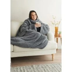 Home Essentials Teddy TV Blanket - Charcoal -Home Furnishings 393425 home essentials teddy tv blanket charcoal
