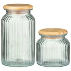 B&M Small Ribbed Glass Jar With Wooden Lid 9 B&M Small Ribbed Glass Jar With Wooden Lid -Home Furnishings 394426 394427 ribbed glass jar with wooden lid group 1