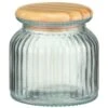 B&M Small Ribbed Glass Jar With Wooden Lid -Home Furnishings 394427 ribbed glass jar with wooden lid small 2
