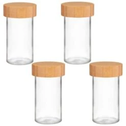 B&M Set Of 4 Glass Spice Jars With Bamboo Wood Base 11 B&M Set Of 4 Glass Spice Jars With Bamboo Wood Base -Home Furnishings 394437 set of 4 glass spice jars with bamboo wood lid and base group