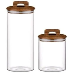B&M Large Glass Jar With Acacia Wood Lid 9 B&M Large Glass Jar With Acacia Wood Lid -Home Furnishings 394438 394439 glass canister with acacia wood group 1