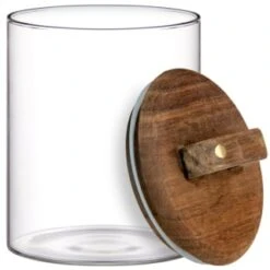 B&M Small Glass Jar With Acacia Wood Lid -Home Furnishings 394439 small glass canister with acacia wood