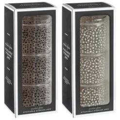 B&M Printed Glass Stackable Storage Jars 3pc - White -Home Furnishings 396484 3pk printed glass stackable storage jars group