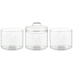 B&M Printed Glass Stackable Storage Jars 3pc - White -Home Furnishings 396484 3pk printed glass stackable storage jars white 2