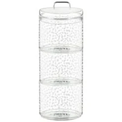 B&M Printed Glass Stackable Storage Jars 3pc - White -Home Furnishings 396484 3pk printed glass stackable storage jars white 4